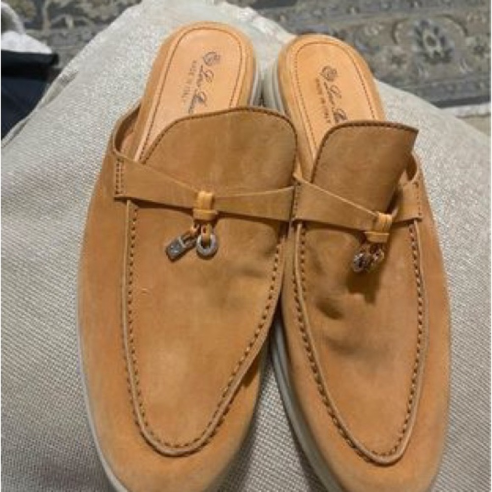 Loro Piana Orange Suede Babouche Charms Walk Flat Mules